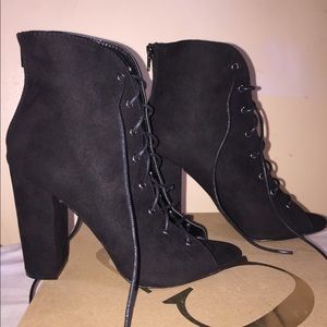 Black Lace Up Peep Toe Booties